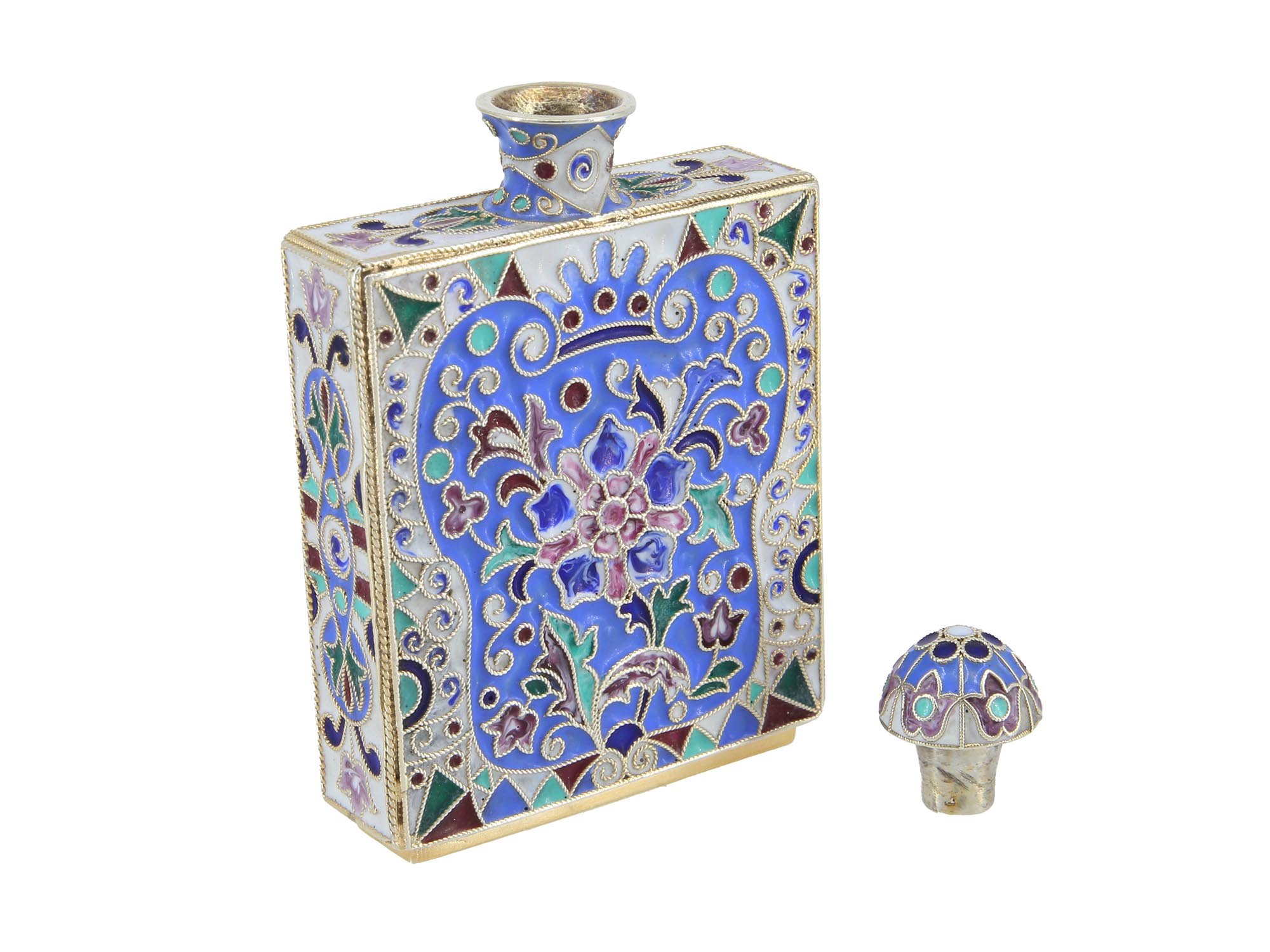 RUSSIAN GILT SILVER AND ENAMEL PERFUME BOTTLE PIC-1